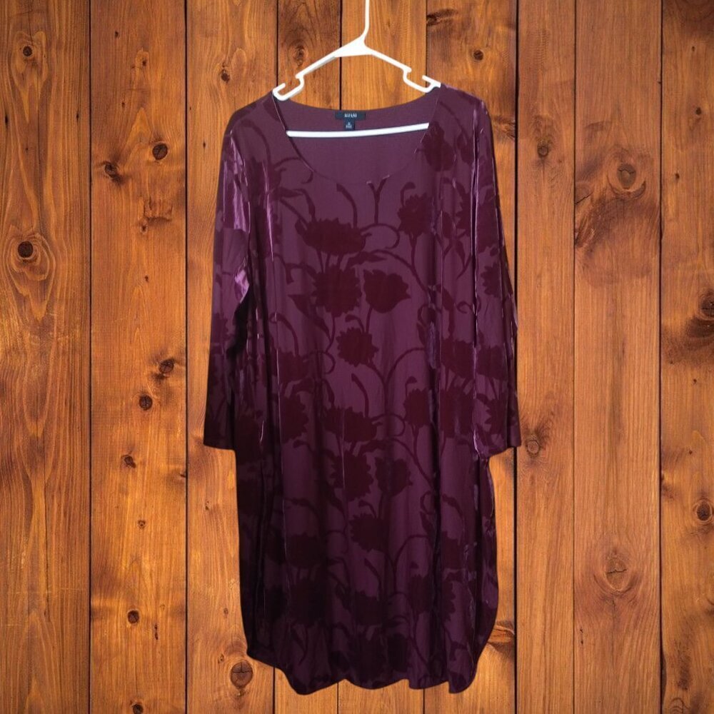Alfani Burgundy 3/4 Sleeve Velvet Burnout Size 3X Floral Dress Pullover